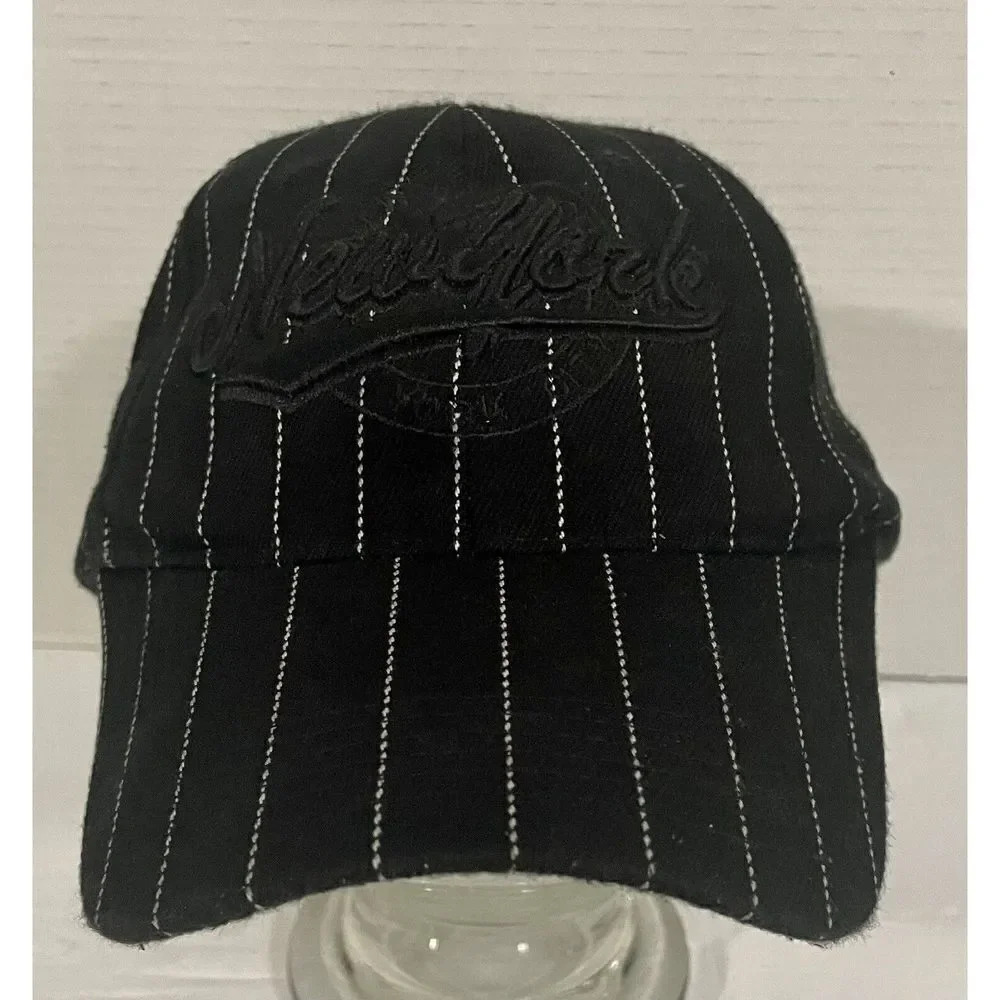 New York Striped Embroidered Hat Cap Black White Adjustable Hook ￼&‎ Loop Back